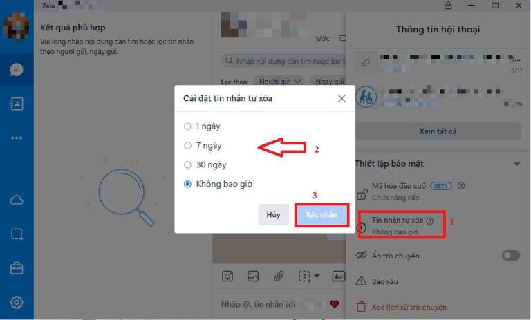 Cài đặt tự xóa tin nhắn trong Zalo