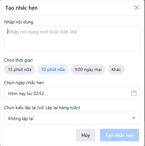 Thiết lập nhắc hẹn trên Zalo Chat phiên bản web.